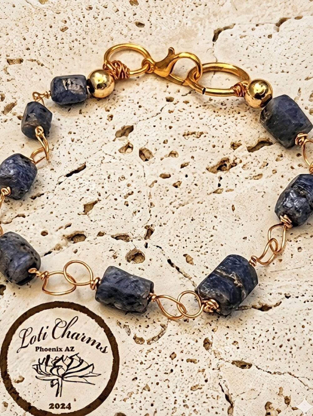 Nature's Raw Sapphire In Classic Bohemian Bracelet In Gold Plated